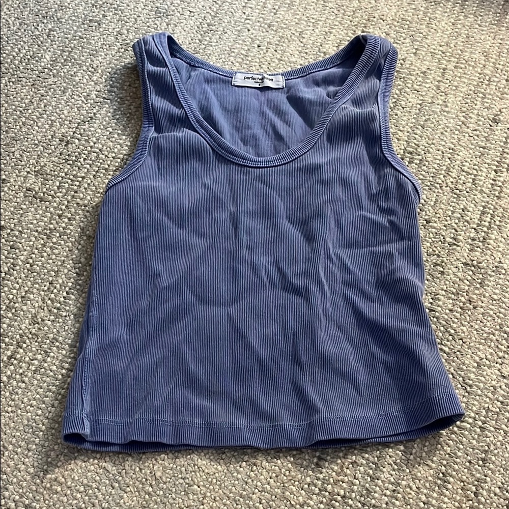 Blue Sleeveless Fitted Crop Tank Top